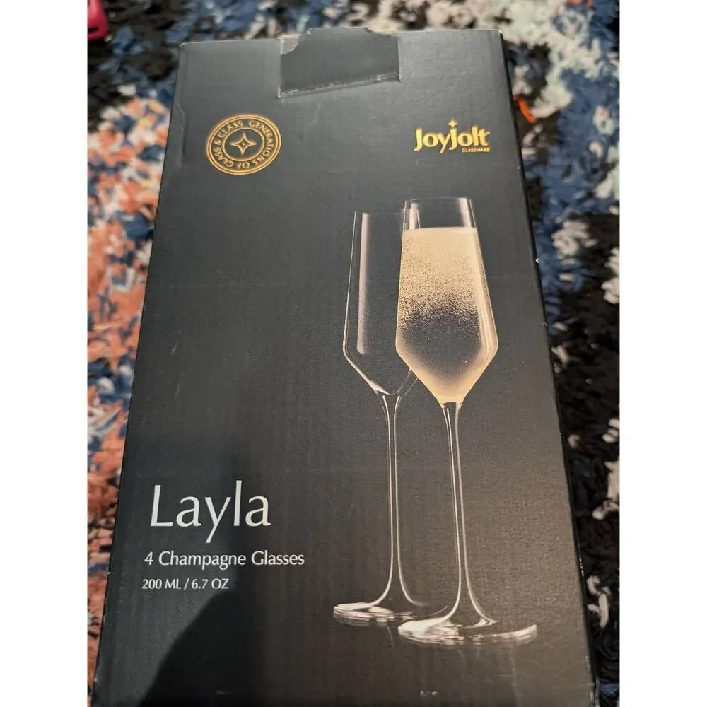 JoyJolt Layla Crystal Champagne Flutes Glasses Set of 4 Czech Republic NIB New